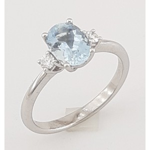 ANILLO COMPROMISO CON DIAMANTES Y AGUA MARINA