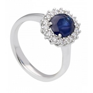 ANILLO COMPROMISO CON DIAMANTES Y ZAFIRO AZUL