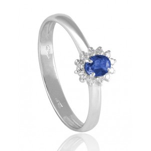 ANILLO COMPROMISO CON DIAMANTES Y ZAFIRO AZUL