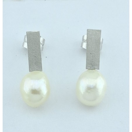 PENDIENTES MUJER ORO BLANCO CON PERLA AGUA DULCE