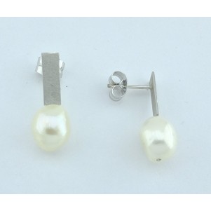 PENDIENTES MUJER ORO BLANCO CON PERLA AGUA DULCE