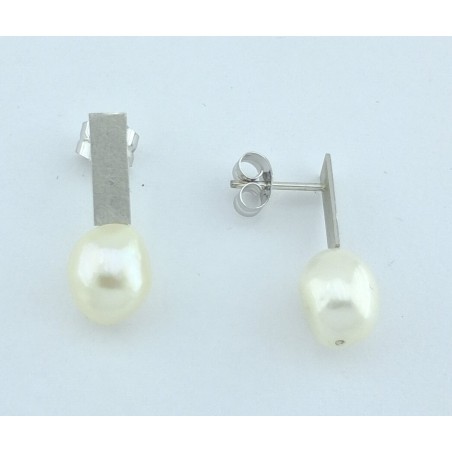 PENDIENTES MUJER ORO BLANCO CON PERLA AGUA DULCE