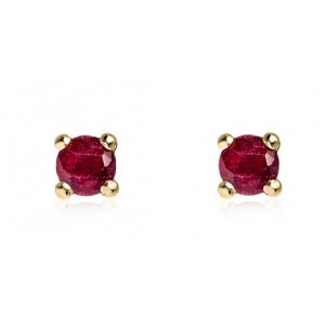 PENDIENTES BEBÉ CON RUBI  4 GARRAS ORO AMARILLO 