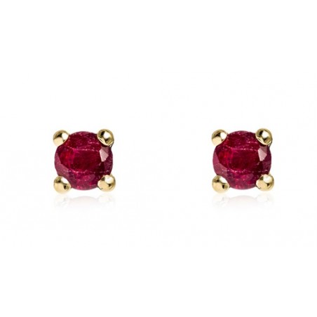 PENDIENTES BEBÉ CON RUBI  4 GARRAS ORO AMARILLO 