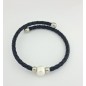 PULSERA MUJER PIEL Y PERLA AGUA DULCE BARROCA NEGRA