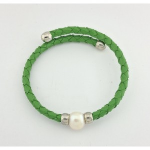 PULSERA MUJER PIEL Y PERLA AGUA DULCE BARROCA
