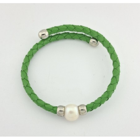 PULSERA MUJER PIEL Y PERLA AGUA DULCE BARROCA
