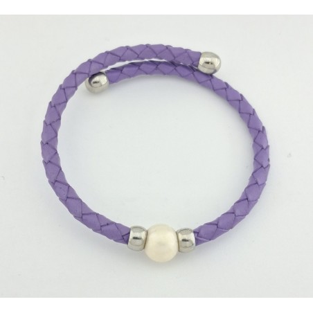 PULSERA MUJER PIEL Y PERLA AGUA DULCE BARROCA