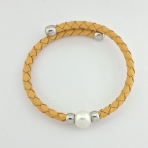 PULSERA MUJER PIEL Y PERLA AGUA DULCE BARROCA