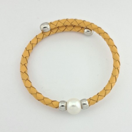 PULSERA MUJER PIEL Y PERLA AGUA DULCE BARROCA