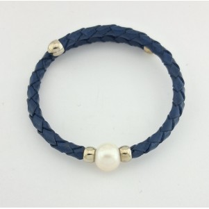 PULSERA MUJER PIEL Y PERLA AGUA DULCE BARROCA