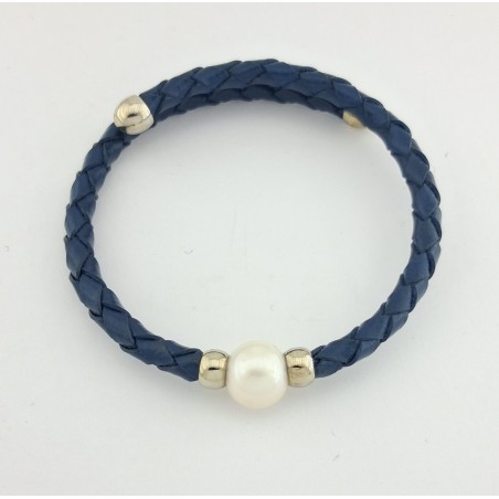 PULSERA MUJER PIEL Y PERLA AGUA DULCE BARROCA