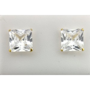 PENDIENTES CIRCONITA CUADRADA PLATA BAÑO ORO 