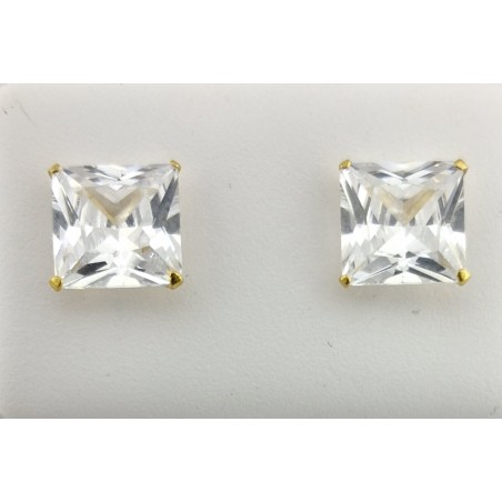 PENDIENTES CIRCONITA CUADRADA 9x9 PLATA BAÑO ORO 