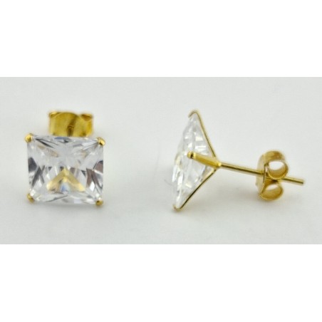 PENDIENTES CIRCONITA CUADRADA 9x9 PLATA BAÑO ORO 