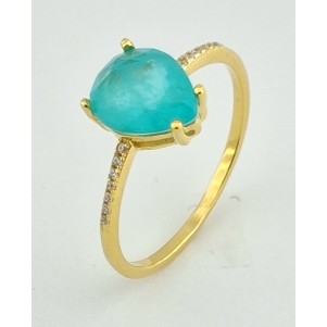 ANILLO MUJER PLATA BAÑO ORO AMARILLO PIEDRA VERDE