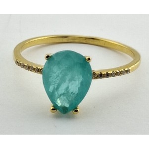 ANILLO MUJER PLATA BAÑO ORO AMARILLO PIEDRA VERDE