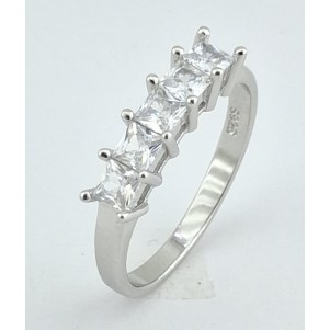 ANILLO MUJER PLATA  CIRCONITAS BLANCAS  CUADRADAS