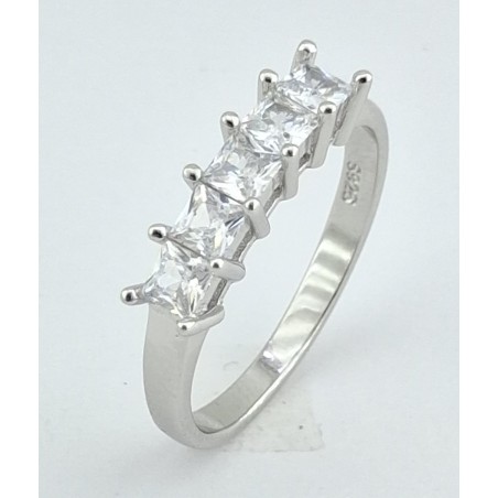 ANILLO MUJER PLATA  CIRCONITAS BLANCAS  CUADRADAS