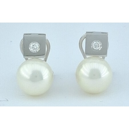 PENDIENTES TU-YO ORO BLANCO DIAMANTES CON  PERLAS