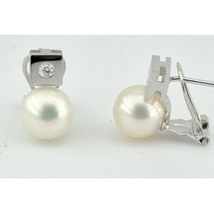 PENDIENTES TU-YO ORO BLANCO DIAMANTES CON  PERLAS