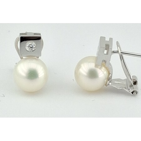 PENDIENTES TU-YO ORO BLANCO DIAMANTES CON  PERLAS