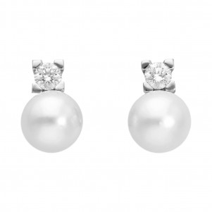 PENDIENTES TU-YO ORO BLANCO DIAMANTES PERLA  
