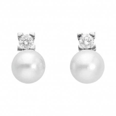 PENDIENTES TU-YO ORO BLANCO DIAMANTES PERLA  