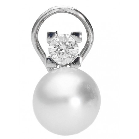 PENDIENTES TU-YO ORO BLANCO DIAMANTES PERLA  
