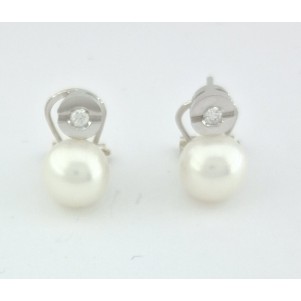 PENDIENTES MUJER TU-YO ORO BLANCO DIAMANTES PERLAS