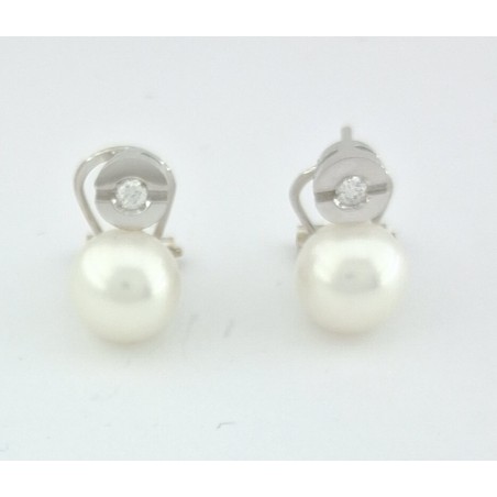 PENDIENTES MUJER TU-YO ORO BLANCO DIAMANTES PERLAS