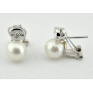 PENDIENTES MUJER TU-YO ORO BLANCO DIAMANTES PERLAS