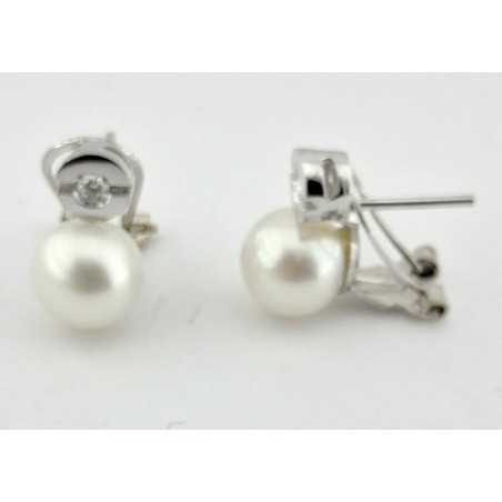 PENDIENTES MUJER TU-YO ORO BLANCO DIAMANTES PERLAS