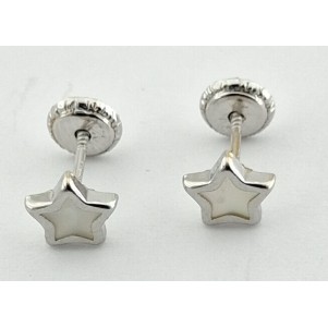 PENDIENTES BEBÉ ESTRELLA ORO BLANCO Y NACAR