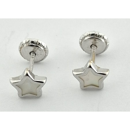PENDIENTES BEBÉ ESTRELLA ORO BLANCO Y NACAR