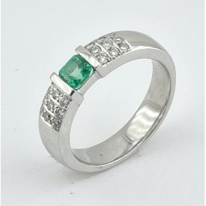 ANILLO COMPROMISO DIAMANTES ESMERALDA ORO BLANCO