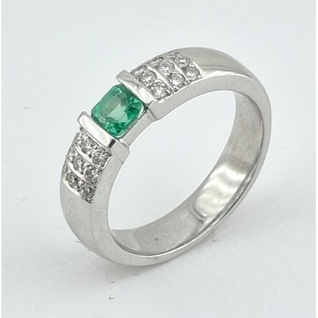 ANILLO COMPROMISO DIAMANTES ESMERALDA ORO BLANCO