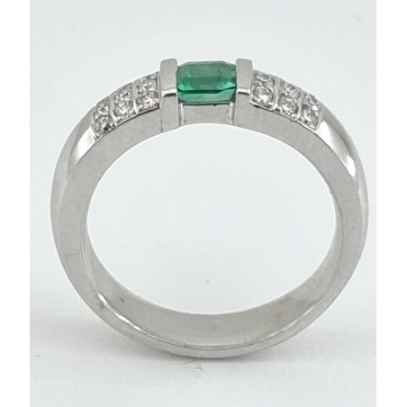 ANILLO COMPROMISO DIAMANTES ESMERALDA ORO BLANCO