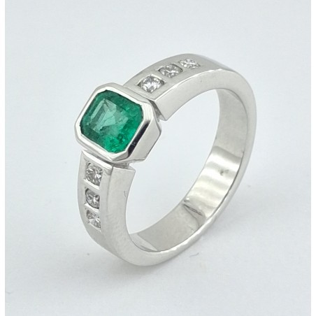ANILLO COMPROMISO ESMERALDA DIAMANTES ORO BLANCO
