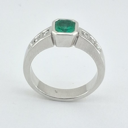 ANILLO COMPROMISO ESMERALDA DIAMANTES ORO BLANCO