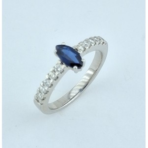 ANILLO COMPROMISO ZAFIRO AZUL DIAMANTES ORO BLANCO