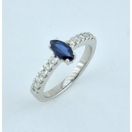 ANILLO COMPROMISO ZAFIRO AZUL DIAMANTES ORO BLANCO