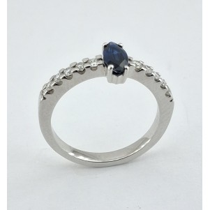 ANILLO COMPROMISO ZAFIRO AZUL DIAMANTES ORO BLANCO