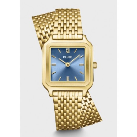 RELOJ CLUSE MUJER CUADRADO DORADO ESFERA AZUL