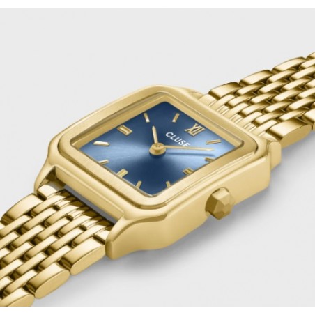 RELOJ CLUSE MUJER CUADRADO DORADO ESFERA AZUL