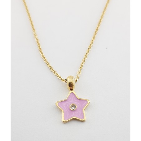 COLLAR ESTRELLA   ROSA PLATA  BAÑO ORO AMARILLO