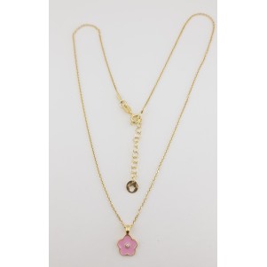 COLLAR FLOR ROSA  PLATA BAÑO ORO AMARILLO 