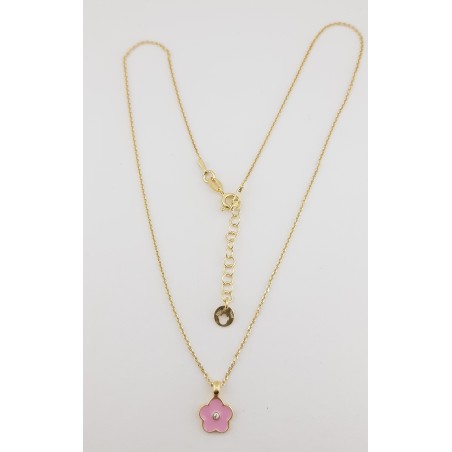 COLLAR FLOR ROSA  PLATA BAÑO ORO AMARILLO 