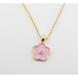 COLLAR FLOR ROSA  PLATA BAÑO ORO AMARILLO 