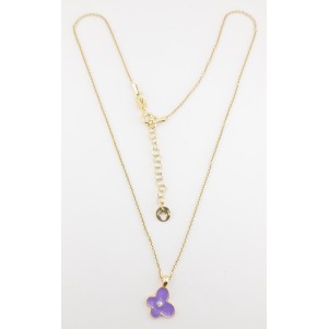 COLLAR MARIPOSA LILA PLATA BAÑO ORO AMARILLO